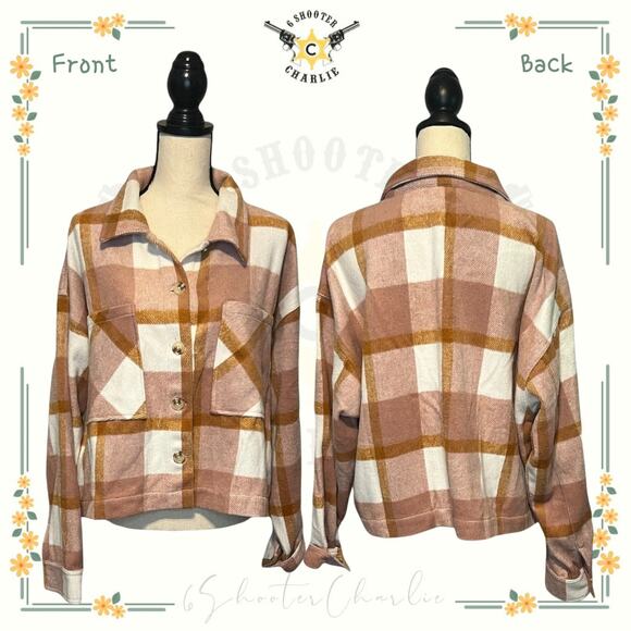 Mud Pie Pink Plaid Maverick Jacket Women’s XL Shacket Pockets Soft Button Down - Picture 1 of 7